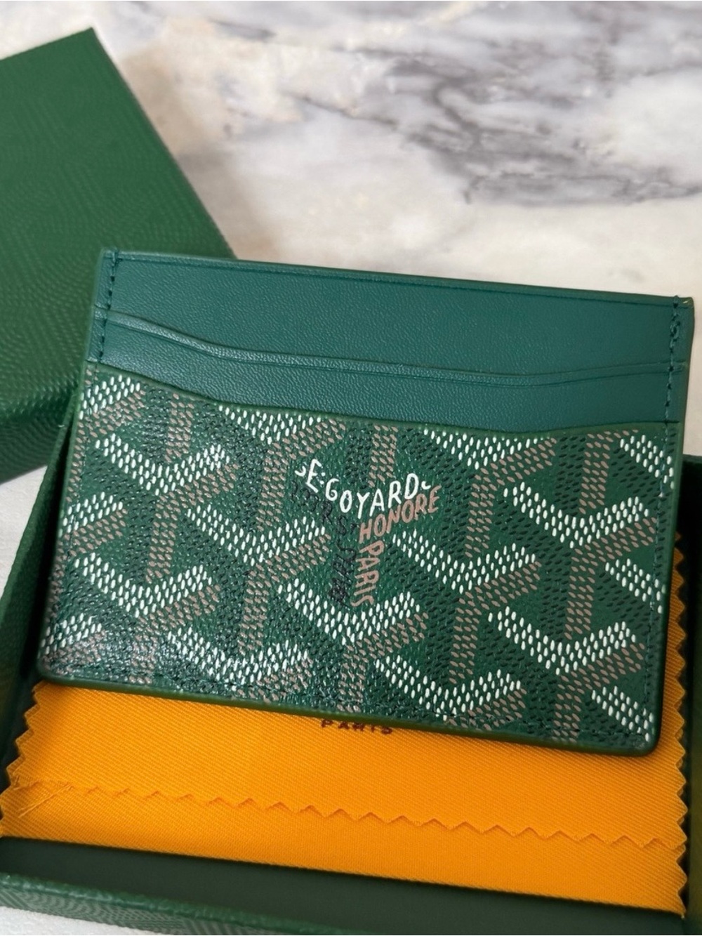 Goyard Green Chevron Card Holder